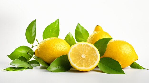 Grupo de deliciosos limones con hojas