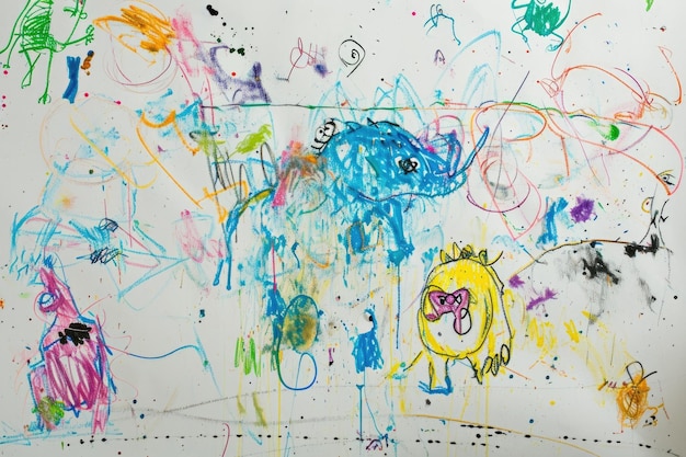 Un grupo de dibujos a mano de varios tipos de animales con lápices de colores