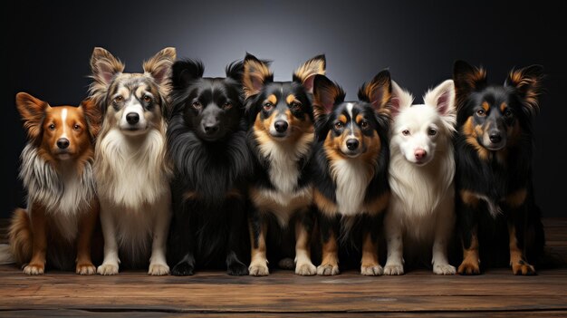 Foto grupo de diferentes razas de perros en un fondo blanco