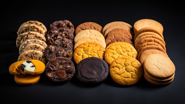 Foto un grupo de diferentes tipos de cookies.