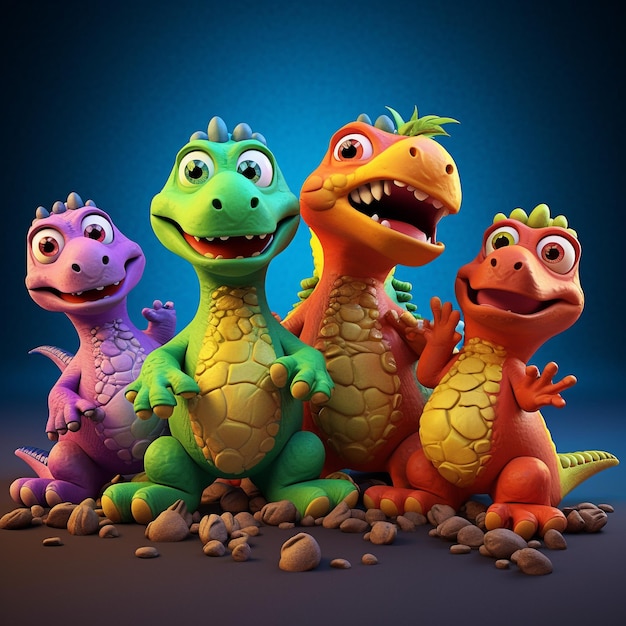 Un grupo de dinosaurios están sentados juntos y la palabra dinosaurio está al frente de la imagen.