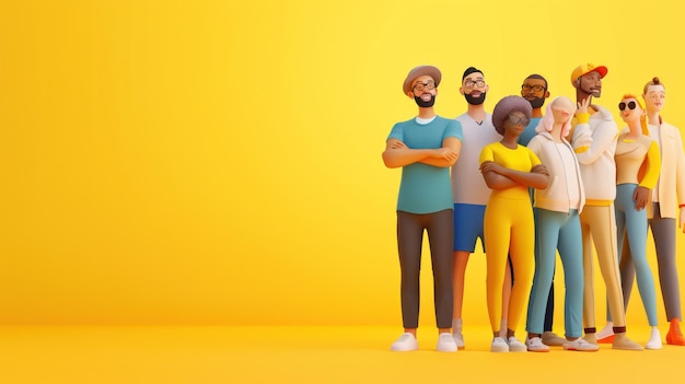 Grupo de diversas personas de dibujos animados de pie juntos