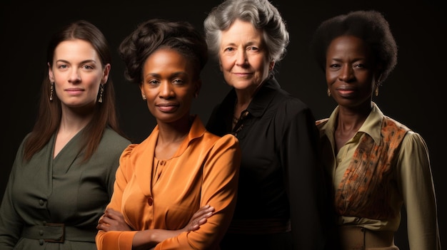 Foto grupo diversificado de mulheres profissionais que exaltam confiança e liderança