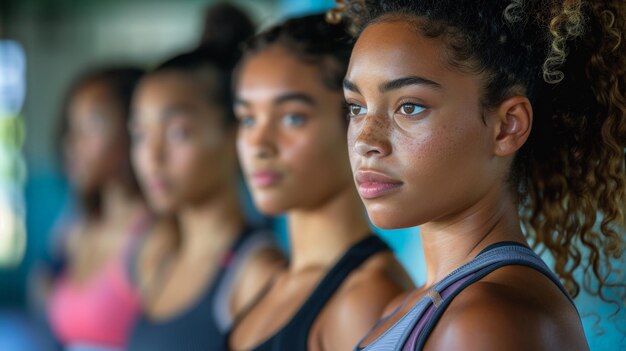 Grupo diversificado de mulheres se reúnem para uma aula de fitness de salto de caixa no ginásio Generative AI