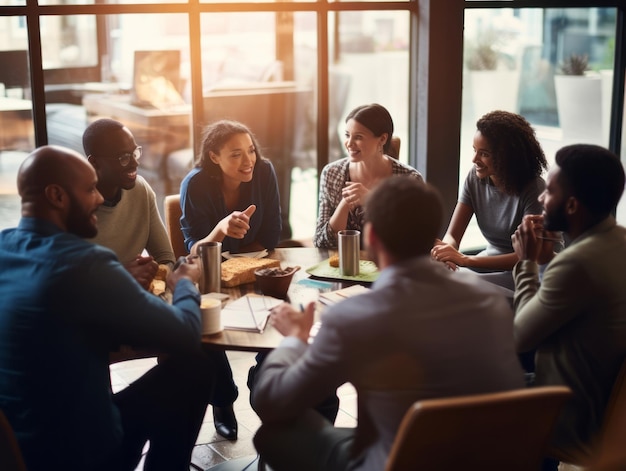 Grupo diversificado de profissionais de negócios está envolvido em uma sessão de brainstorming