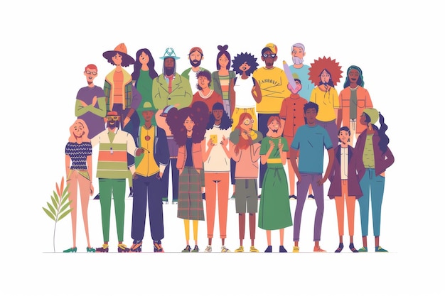 Grupo diversificado em bandeira do Dia Anti-Drogas em fundo branco