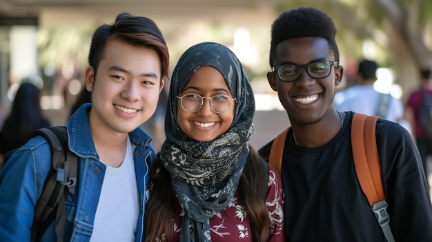 Foto grupo diverso de estudiantes universitarios felices