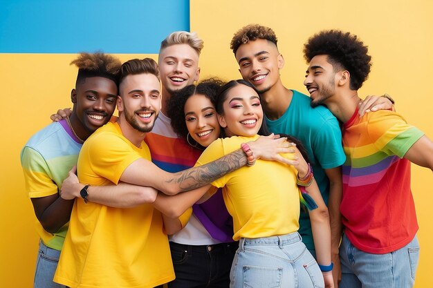 Un grupo diverso de jóvenes celebra el día del festival del orgullo gay de la comunidad LGBTI