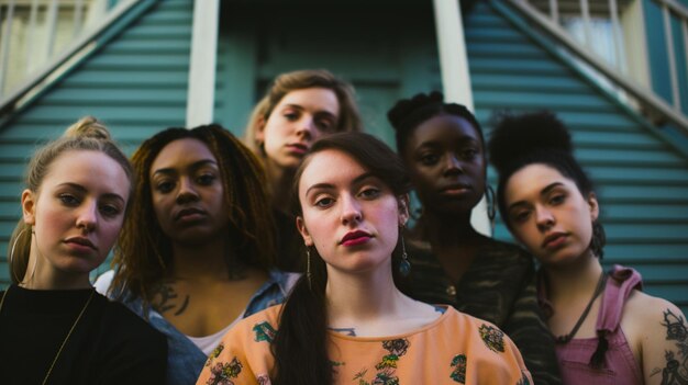 Foto un grupo diverso de mujeres jóvenes mirando a la cámara