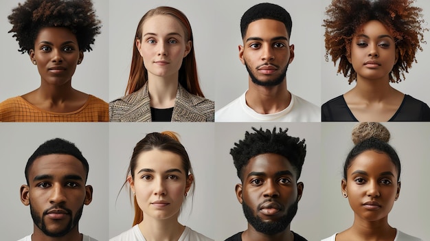 Un grupo diverso de personas con diferentes tonos de piel, texturas de cabello y rasgos faciales