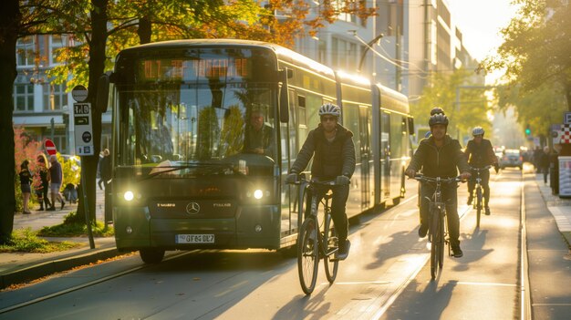 Foto un grupo diverso de personas disfruta de un viaje divertido y sostenible en bicicleta por una ciudad vibrante