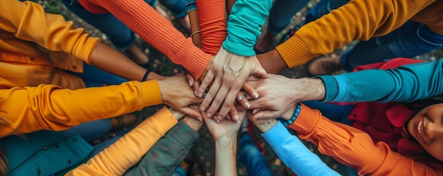 Foto un grupo diverso de personas de pie en un círculo de papel pintado