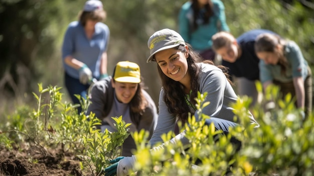 Un grupo diverso de voluntarios ayudando