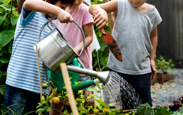 Grupo de Diversos Niños de Ambiente de Aprendizaje en la Granja