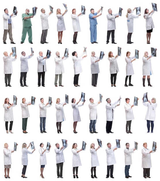 Foto grupo, de, doctores, tenencia, xray, aislado, blanco