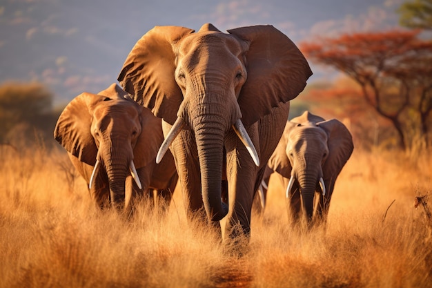 grupo de elefantes caminando por la hierba seca en el desierto