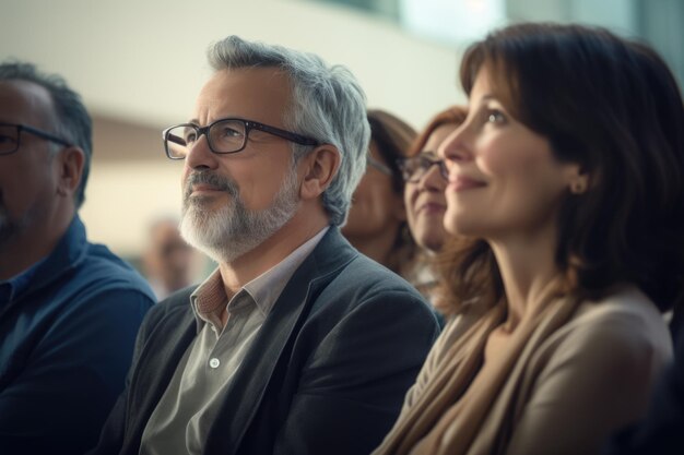 Un grupo de empresarios centrados escuchan atentamente a los expertos durante una reunión