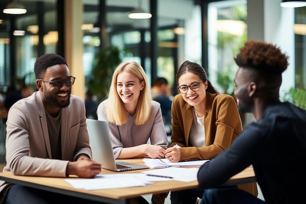 Grupo de empresarios multiétnicos trabajando juntos en una oficina creativa