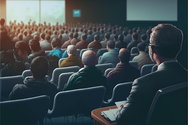 Grupo de empresarios sentados en las sillas en la sala de conferencias Ilustración generativa de IA