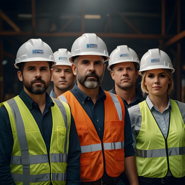 Grupo de equipo de trabajadores Trabajo con equipo de ingenieros retrato confiado Ingeniera femenina y equipo