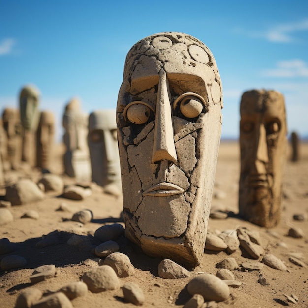 Foto un grupo de esculturas de piedra en la arena