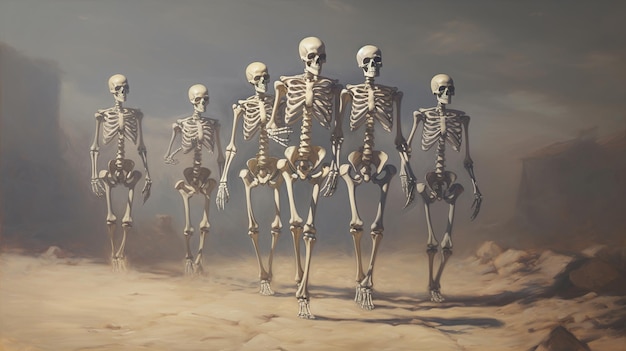 un grupo de esqueletos con uno de ellos etiquetado