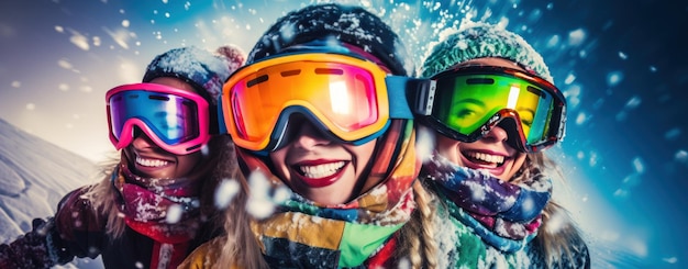 Un grupo de esquiadores con gafas y guantes de esquí