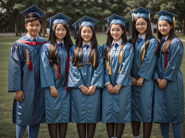 Grupo de estudiantes celebrando su graduación.