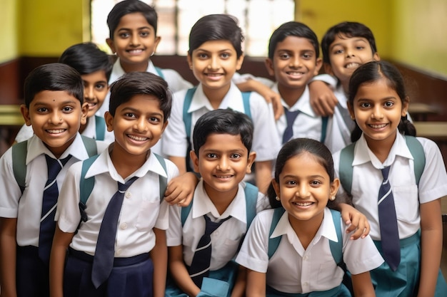 Grupo de estudiantes de escuela india sentados en el aula