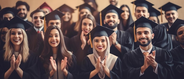 grupo de estudiantes felices aplaudiendo a su profesor mientras asisten a clases en la universidad.