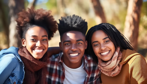 Grupo de estudiantes felices en el parque mes de la historia negra