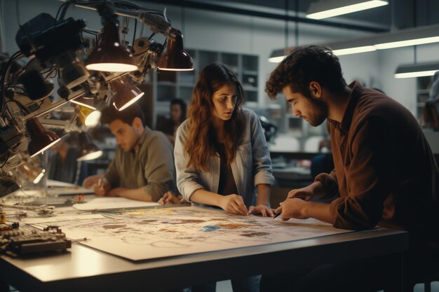 Foto grupo de estudiantes que colaboran en un proyecto de ia generativa