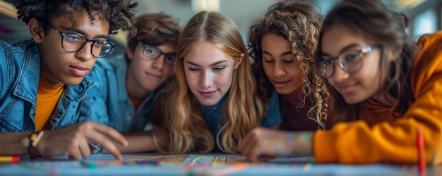 Foto un grupo de estudiantes que colaboran