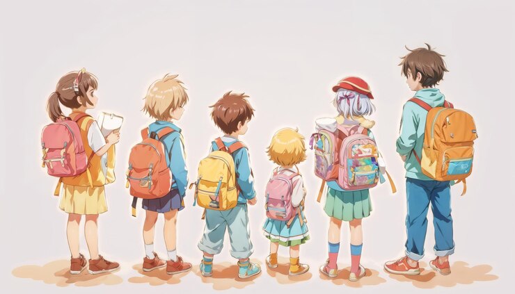 Un grupo de estudiantes van a la escuela con mochilas