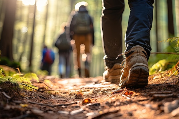 Grupo de excursionistas en un bosque de verano Escapa del ajetreo y el bullicio de la gran ciudad Sin conexión