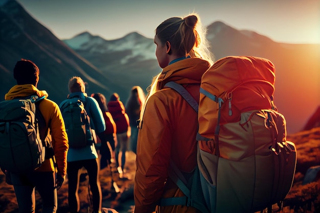 Grupo de excursionistas en el trek generativo ai.