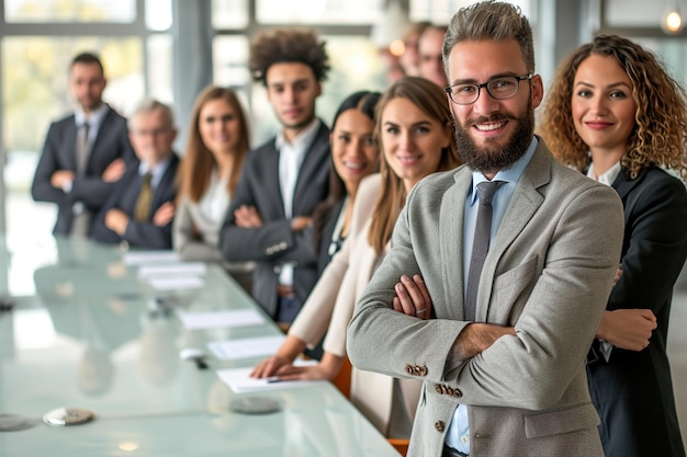 Grupo exitoso de empresarios en la oficina.