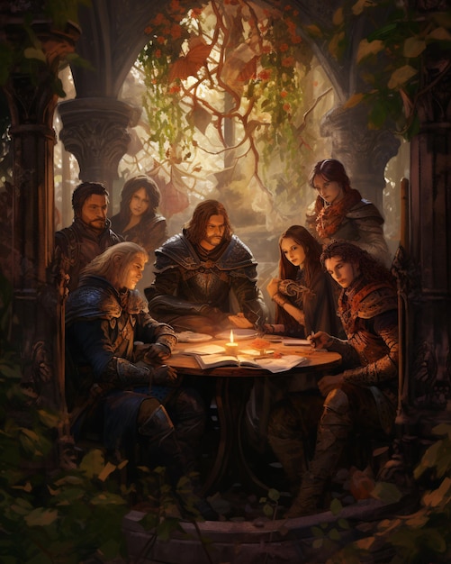 Un grupo de fantasía y medieval en una situación de juego de rol cubre