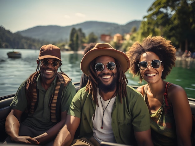 Foto un grupo de felices amigos africanos viajan en coche