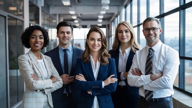 Un grupo feliz de hombres de negocios.