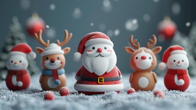 Grupo de figuras de Papá Noel y renos IA generativa