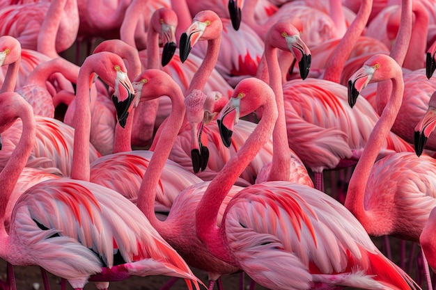 Un grupo de flamencos rosados de pie juntos