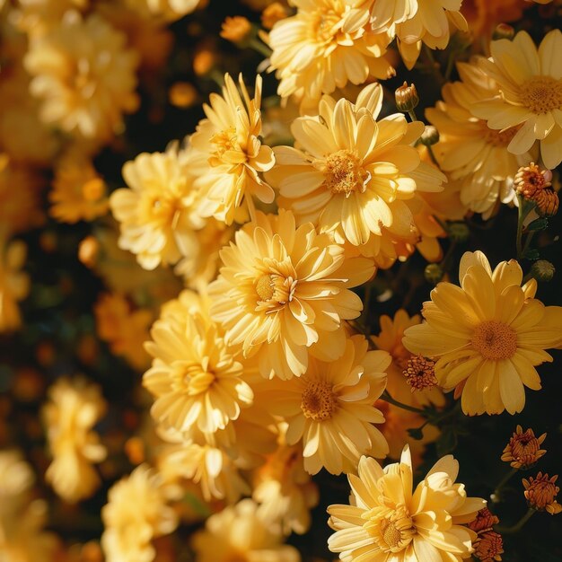 un grupo de flores amarillas