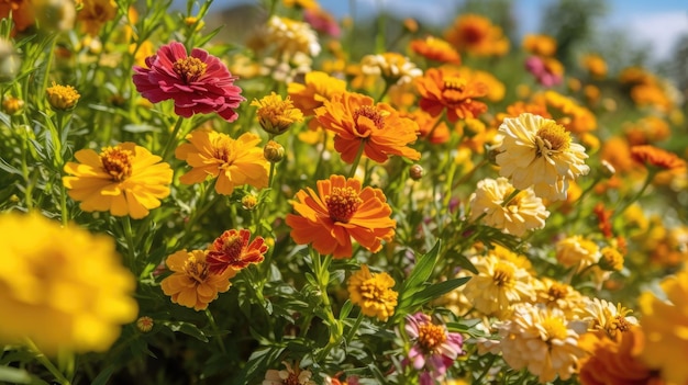 Un grupo de flores de colores