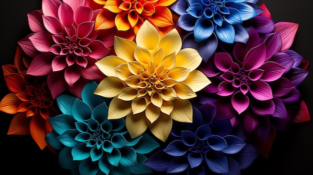 Un grupo de flores de colores