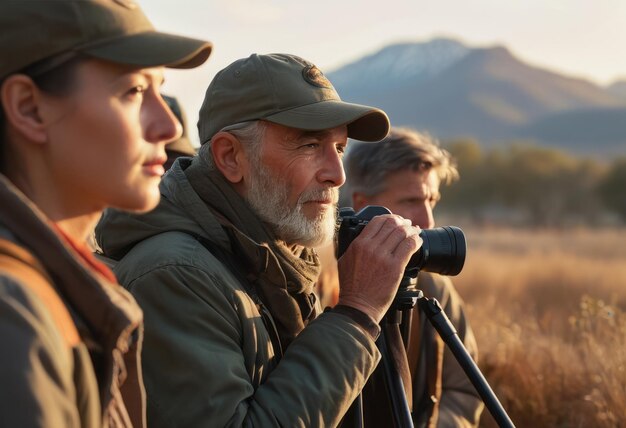 Foto grupo de fotógrafos capturando imágenes en un entorno natural centrado en la vida silvestre y el paisaje