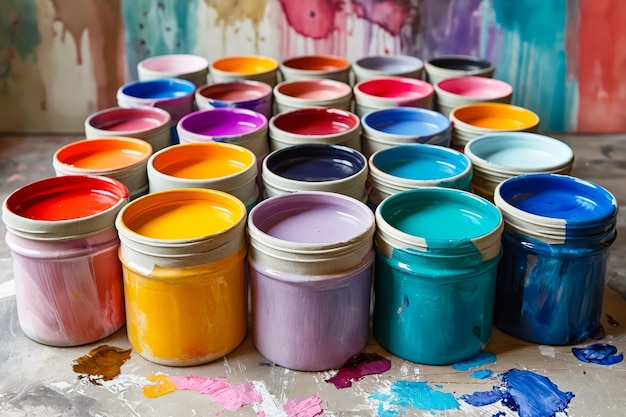 Grupo de frascos de pintura de diferentes colores