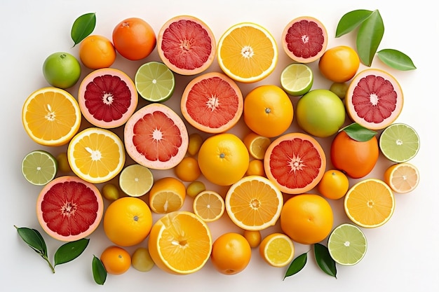 Un grupo de frutas cítricas que incluyen toronja, naranja y toronja.