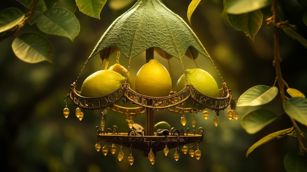 Un grupo de frutas colgando de un árbol