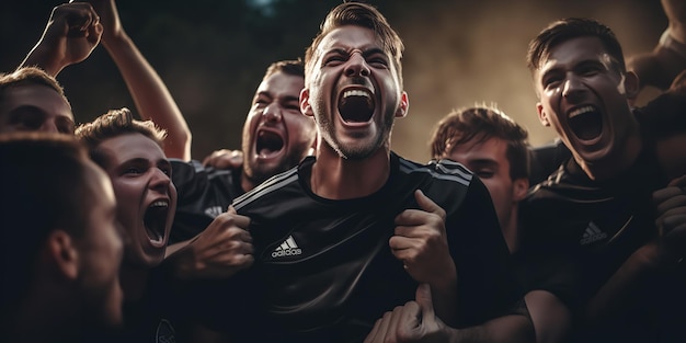 Un grupo de futbolistas y jugadores de fútbol celebrando un gol Generative Ai